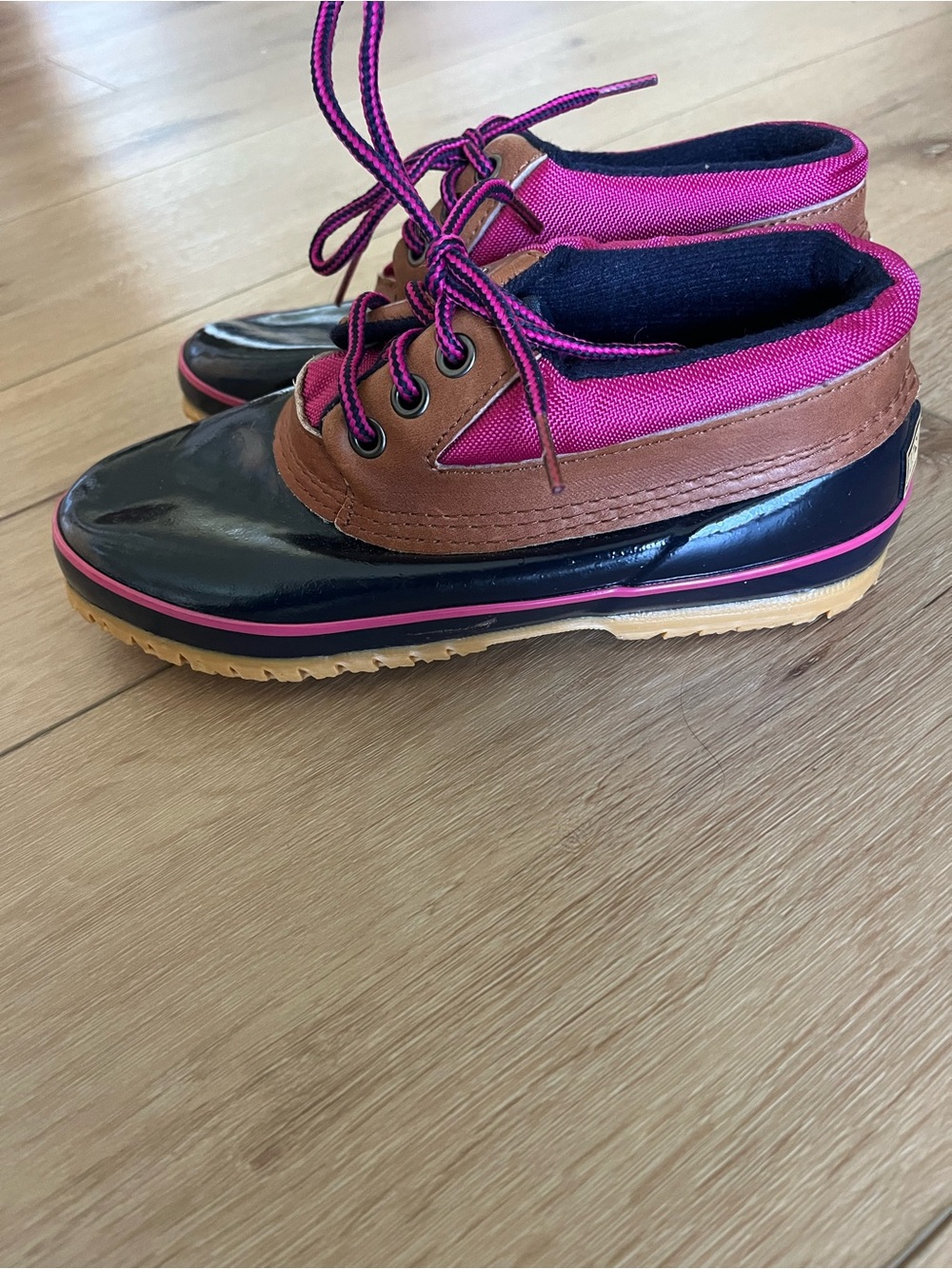 Lands' End Pink, Black & Brown Lace-Up Duck Boots